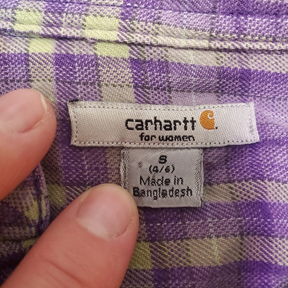Carhartt For Women Plaid Flannel Long Sleeve Purple Button Up Shirt Size Sm 4/6 - Picture 11 of 13